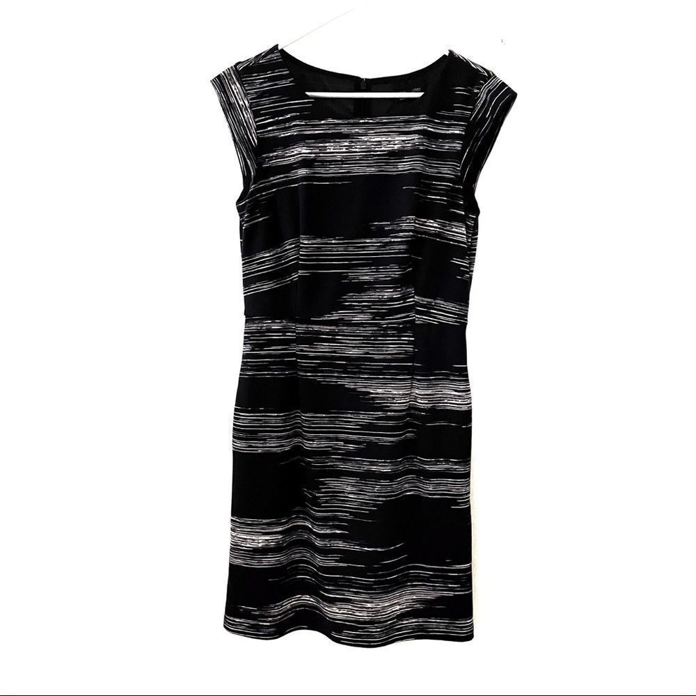 Max & Cleo Cap Sleeve Brushstroke Sheath Dress Black Size 10